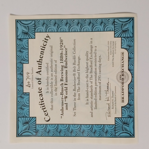 NIB The Bradford Exchange Anheuser-Busch/ Budweiser Belt Buckle Set w/COA - Gift - Picture 11 of 11